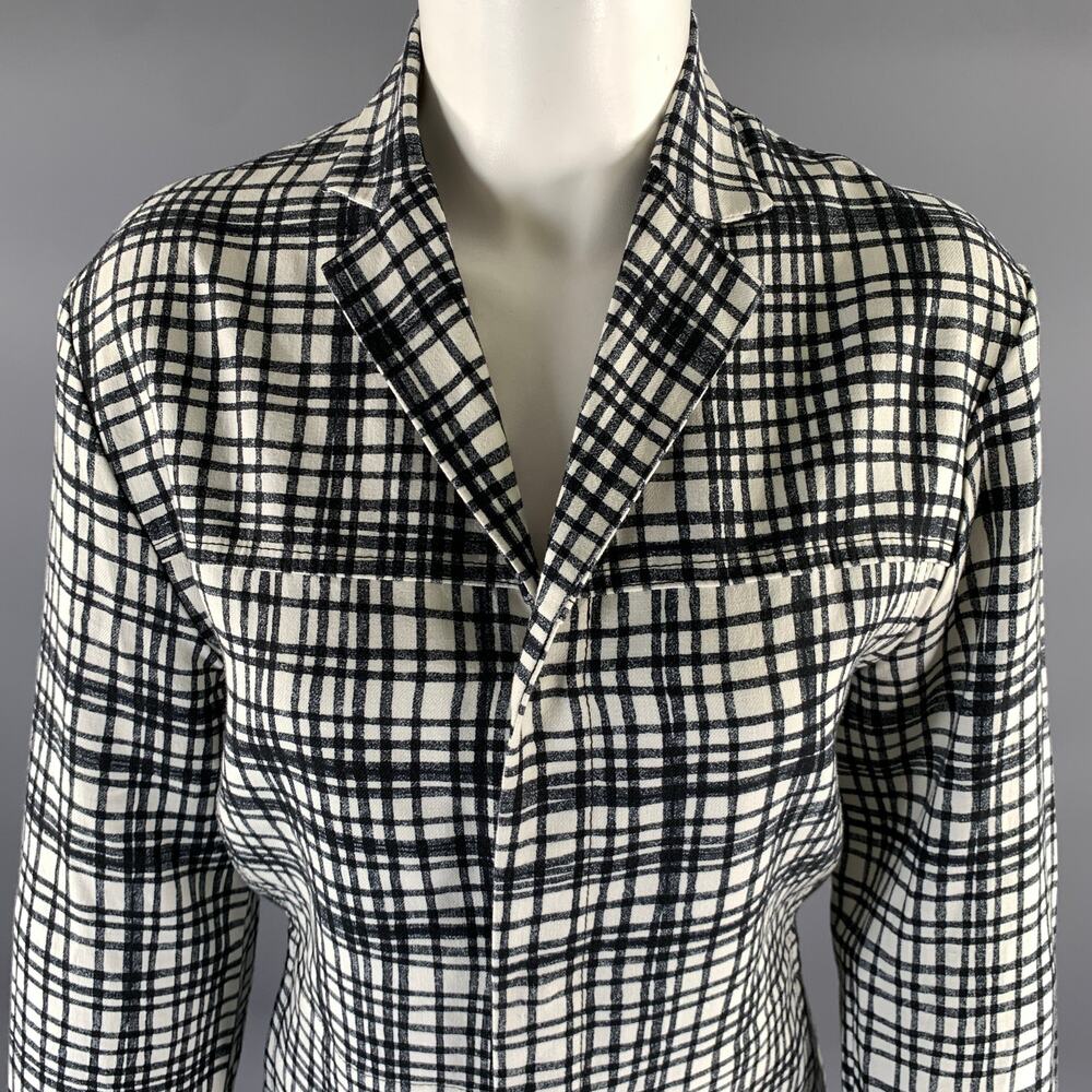 BOTTEGA VENETA Size M Black White Linen Blend Plaid Blazer Jacket - Picture 2 of 7